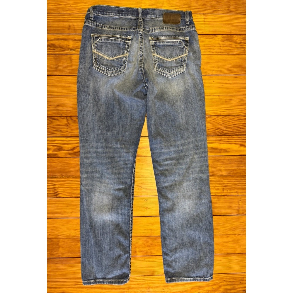 BKE Nolan Straight Leg Men's Jeans Medium Wash 33L Cowboy Embroidered Pockets - Picture 12 of 16